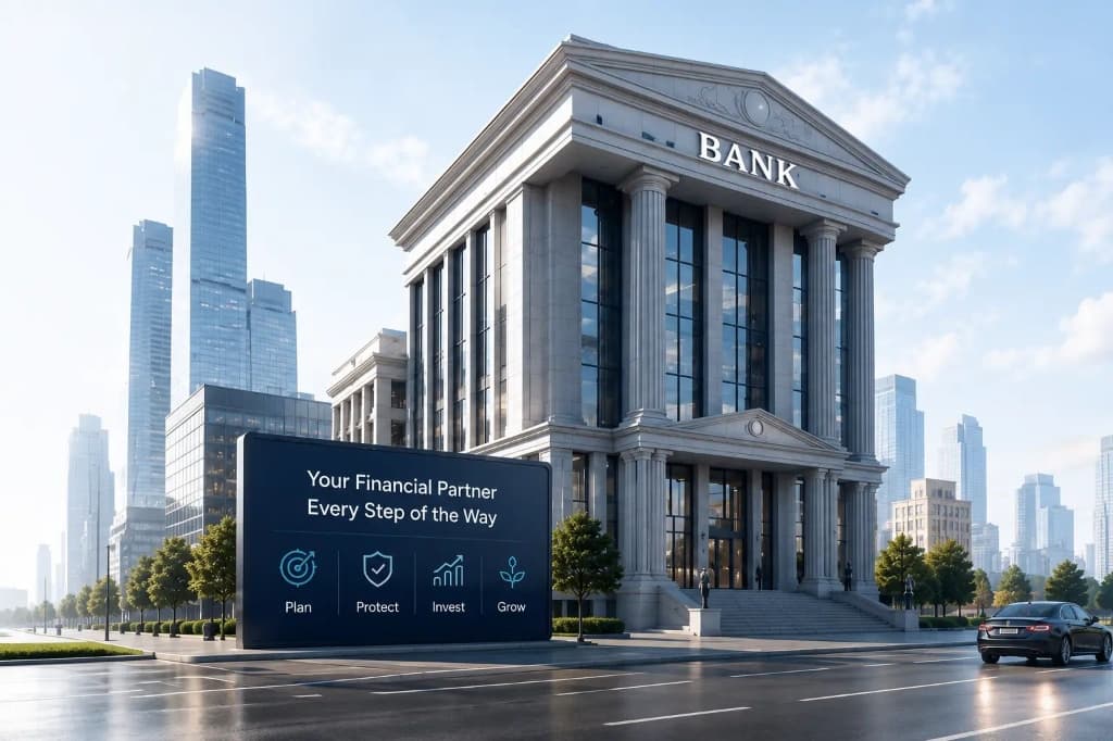 Modern bank building — your financial partner